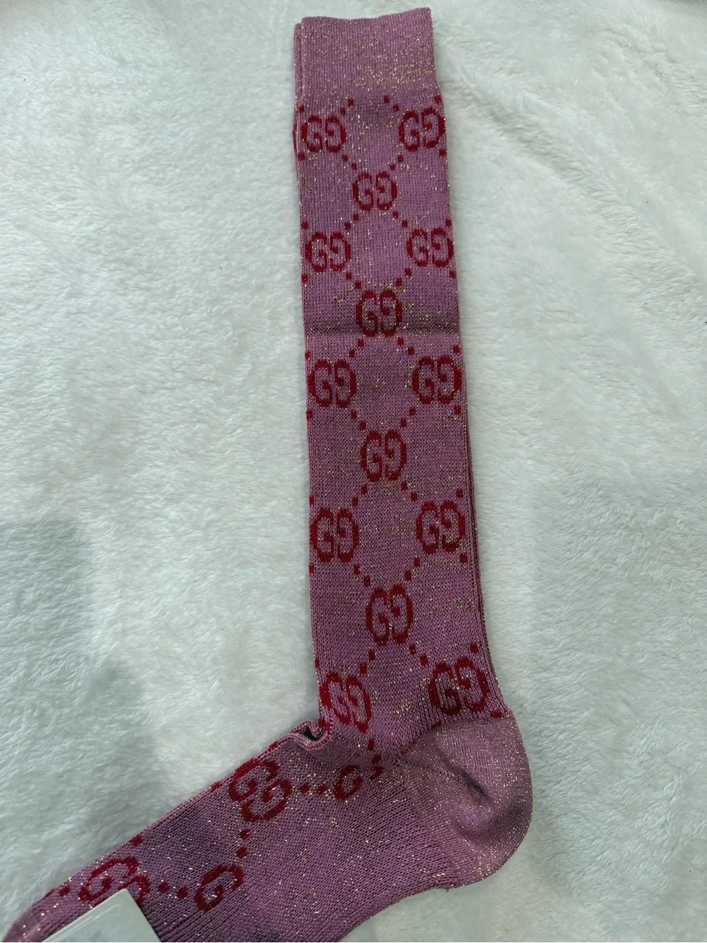 Gucci Pink Glitter GG Logo Knee-High Sock M